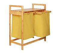 Lumaland Panier à linge en bambou avec 2 sacs à linge extensibles | Taille environ 73 cm de hauteur x 64 cm de largeur x 33 cm de profondeur, Couleur : Jaune