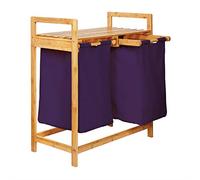 Lumaland Panier à linge en bambou avec 2 sacs à linge extensibles | Taille environ 73 cm de hauteur x 64 cm de largeur x 33 cm de profondeur, Couleur : Violet