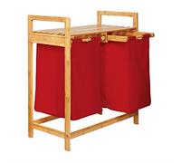 Lumaland Panier à linge en bambou avec 2 sacs à linge extensibles | Taille environ 73 cm de hauteur x 64 cm de largeur x 33 cm de profondeur, Couleur : Rouge
