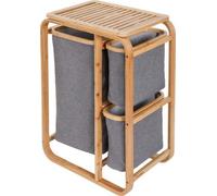 Lumaland Panier à linge en bambou avec 3 sacs à linge extensibles 1 compartiment XL 2 compartiments compacts Tablette Matériau facile d'entretien facile à essuyer 49,5x33x71 cm