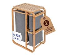 Lumaland Panier à linge en bambou avec 3 sacs à linge extensibles 1 compartiment XL 2 compartiments compacts Tablette Matériau facile d'entretien facile à essuyer 49,5x33x71 cm