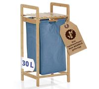 Lumaland Panier à linge en bambou - Avec sac à linge extensible - Petit format - Avec étagère - Bleu