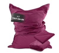 Lumaland Pouf Classic XXL Set tout-en-un | Énorme pouf XXL avec housse en corde et pour l'extérieur, pour l'intérieur et l'extérieur | Fauteuil canapé avec remplissage EPS emballé en toute sécurité