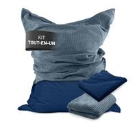 Lumaland Pouf Classic XXL Set tout-en-un | Énorme pouf XXL avec housse en corde et pour l'extérieur, pour l'intérieur et l'extérieur | Fauteuil canapé avec remplissage EPS emballé en toute sécurité
