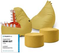 LUMALAND Set de pouf pour enfants "Dino" (4 pièces) - jaune moutarde