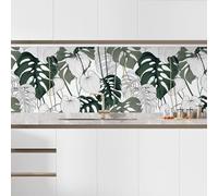 Lumaléa - Crédence adhésive sticker pour cuisine Fleurs tropicales - Adhésif + Protection BRILLANTE - 80x144 cm