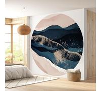 Lumalea - Papier peint rond/cercle Montagnes design - Papier Premium 185gr Lavable - Diamètre 130 cm