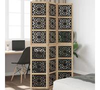 Lumanois Cloison de Séparation 3 Panneaux Marron Noir Paulownia Massif 105-110x200 cm Paravent Pliant Décoratif pour Salon Chambre Bureau Intérieur Maison Appartement