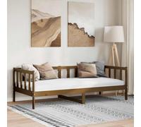Lumanois Lit de Jour 90x200 cm Bois de Pin Massif Marron Miel, Cadre Canapé-Lit 2-en-1 avec Sommier à Lattes Intégré, Banquette Lit d'Appoint Invité pour Chambre Salon Studio Adolescent, sans Matelas