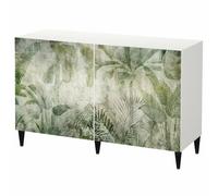 LUMASOUL Commode Blanche à Portes imprimées 120x75 cm Feuilles | Buffet design pour salon, chambre et entrée