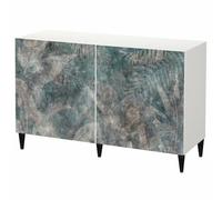 LUMASOUL Commode Blanche à Portes imprimées 120x75 cm Feuilles | Buffet design pour salon, chambre et entrée