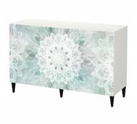 LUMASOUL Commode Blanche à Portes imprimées 120x75 cm Mandala | Buffet design pour salon, chambre et entrée