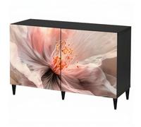 LUMASOUL Commode Noire à Portes imprimées 120x75 cm Fleurs | Buffet design pour salon, chambre et entrée