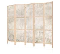 LUMASOUL Paravent Intérieur à Simple Face - 5 Panneaux - Separateur de Pieces de Style Japonais - Cloison de Separation pour Chambre à Coucher et Salon - Motif Nature - 225x172 cm