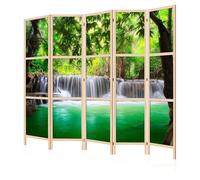 LUMASOUL Paravent Intérieur à Simple Face - 5 Panneaux - Separateur de Pieces de Style Japonais - Cloison de Separation pour Chambre à Coucher et Salon - Motif Nature - 225x172 cm