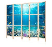 LUMASOUL Paravent Intérieur à Simple Face - 5 Panneaux - Separateur de Pieces de Style Japonais - Cloison de Separation pour Chambre à Coucher et Salon - Motif Animaux - 225x172 cm