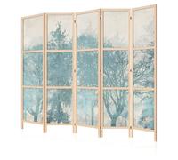 LUMASOUL Paravent Intérieur à Simple Face - 5 Panneaux - Separateur de Pieces de Style Japonais - Cloison de Separation pour Chambre à Coucher et Salon - Motif Forêts - 225x172 cm