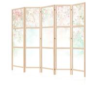 LUMASOUL Paravent Intérieur à Simple Face - 5 Panneaux - Separateur de Pieces de Style Japonais - Cloison de Separation pour Chambre à Coucher et Salon - Motif Fleurs - 225x172 cm