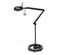 Lumeno LED Lampe loupe 7215SW avec lentille en verre de 127 mm, lampe de travail, convient pour cosmétique, les bricoleurs, aide à la lecture lampe grossissante, 5 dioptries Noir avec trépied roulant