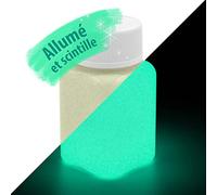 lumentics Peinture phosphorescente, avec paillettes, jaune-vert, 100 g - Brille dans le noir - Peinture phosphorescente avec paillettes. UV Peinture de bricolage brillant la nuit