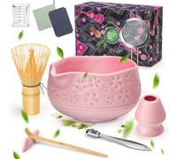 LumenVela Matcha Kit, 10 Pièces Kit Matcha Complet Rose Bol Matcha bec Verseur avec Fouet Matcha, Passoire, Cuillere Matcha Coffret Matcha pour les Amateurs de Matcha, les Amis et la Famille (Rose)