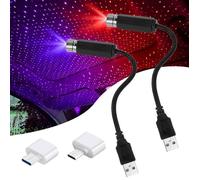 Lumière D'ambiance LED, 2pcs Lampe de Toit USB pour Voiture Atmosphère Ciel étoilé Lumière LED Projecteur Rouge Veilleuse