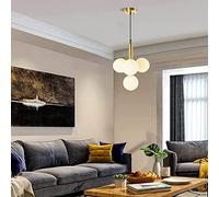Lumière de Lustre Moderne du Milieu du siècle, luminaire Suspendu en Laiton brossé de 4 lumières avec l'ombre Blanche en Verre de Globe, Lampe de Plafond Compatible G9 Ampoule pour la Salle à Manger