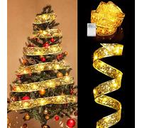 Lumière de Noël à Ruban LED, 5M/16.4ft 50 LED Guirlandes Lumineuses à Ruban Brillant Fonctionnant sur Batterie Ruban Sapin Noël LED pour Décoration de Noëls d'intérieur de Fête de Mariage (Or)