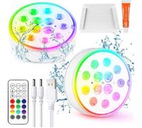 Lumière de Piscine LED Submersible Rechargeable avec Télécommande Éclairage Etanche Lampes IP68 Étanche Lumières Sous-marines