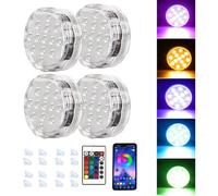 Lumière LED Submersible, 4 P LED Piscine Sous l'eau IP68 Étanche 16 RGB Couleurs, avec Télécommande,Lumières de Baignoire Étanche
