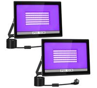 Lumière Noire LED 100W, T-SUNUS Projecteur Lumière UV Extérieur 395-405NM IP66 Etanche, Lampe UV Soiree Fluo pour Soirée Bar Fluorescente Halloween 2 Pièces