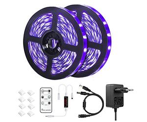 Lumière Noire LED UV de 10 mètres avec télécommande, 600 perles, 12 V / 3 a, lampe noire flexible pour Bal fluorescent, éclairage de scène (33 pieds)