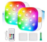 Lumière Piscine, 2 Pièces Lampe Piscine, Lumières De Piscine, Rechargeable Eclairage Led Submersible, Étanches Ip68, 16 Lumières À Changement De Couleur Avec Télécommande