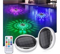 Lumière Piscine Flottante Solaire Lot 2, Télécommande RGB 9 Couleurs, IPX7 Étanche Spa Étang, Déco Ambiance