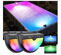Lumiere Piscine Solaire Éclairage Piscine Sans Fil pour Piscines Hors Sol Métalliques Lumiere LED Piscines avec 2 PROJECTEUR