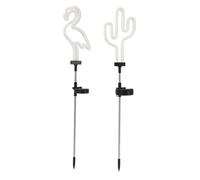 Lumière Solaire Flamant Rose Cactus 2 Pièces Plastique Fer Jardin Extérieur | Décoration Solaire Blanche, Forme Cactus et Flamant, Usage Extérieur, Effet Néon pour Jardin et Allée
