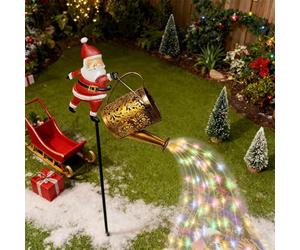 Lumières bouilloire solaires LED Noël | Lumière scintillante cascade jardin Père Noël | Arrosoir solaire Père Noëls avec lumières cascade | Décoration lanterne Noëls extérieure vintage pour patio