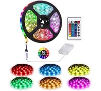 Lumières de bande LED alimentées par batterie avec télécommande, auto-adhésives, découpables, étanches, 2M 60Led RGB Strip Lights