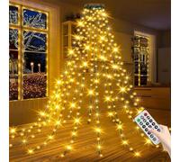 Lumières de Cascade d'Arbre de Noël Avec Anneau, Guirlande Lumineuse 1.5M 200 LEDs 8 Modes pour Sapin, Décoration d'Arbres (Chaud)