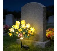 Lumières de floraison de jardin commémoratif - Avec des pétales artificiels ultra-réalistes, des lumières de piquet de décoration de fleurs d'azalée solaires et résistantes aux intempéries (Jaune)