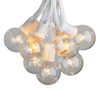Lumières de patio, cloche en verre transparent, éclairage extérieur décoratif, câble blanc, prise UE, 15 m, 50 lampes