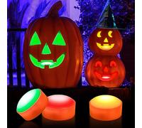 Lumières Deco de citrouille d'Halloween, paquet de 3 lumières LED Jack O' Lantern avec télécommande et minuterie, bougies sans flamme à piles, 16 couleurs pour la décoration de citrouille d'Halloween