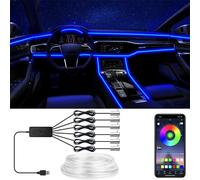 Lumières flexibles en fil EL avec contrôle par application, bande d'ambiance, lampes décoratives, bande Led néon RGB pour intérieur de voiture 12V