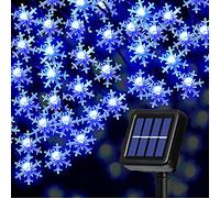 Lumières Solaires de Flocon de Neige Plus Grandes 80 LED 33 ft 8 Modes Chaîne Solaire Étanche Lumières Féériques pour Décorations d'Arbre de Noël en Plein Air (Lumière Bleue)