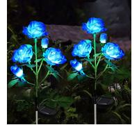 Lumières Solaires de Jardin Décoratives Extérieures, 2 Pièces Lampes solaires Avec 10 fleurs de roses, étanches Lumiere (bleu)65cm