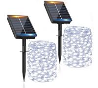 Lumières solaires extérieures【2 paquets】16+2M 160LED Lumières solaires de jardin IP65 étanches blanc froid 8 modes chaîne lumières solaires extérieures décoratives jardin arbre terrasse mariage fête
