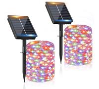 FIFlying Lumières solaires extérieures【2 paquets】 16+2M 160LED Lumières solaires de jardin IP65 imperméables multicolores 8 modes, chaîne Luc extérieure décorative jardin arbre terrasse festival