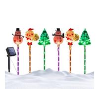 Lumières solaires pour chemins de Noël : lumière solaire pour allée, piquets de jardin de Noël, 6 pièces de bonhommes de neige imperméables, lampe de statuette de Père Noël pour extérieur, pelouse