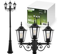LUMILED Candélabre Lanterne vintage à 3 branches 230V 2,09m Réglable en hauteur, noir, aluminium verre 3x douille E27 IP44 jardin