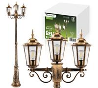LUMILED Candélabre Lanterne vintage à 3 branches 230V 2,09m Réglable en hauteur, patine, aluminium verre 3x douille E27 IP44 jardin